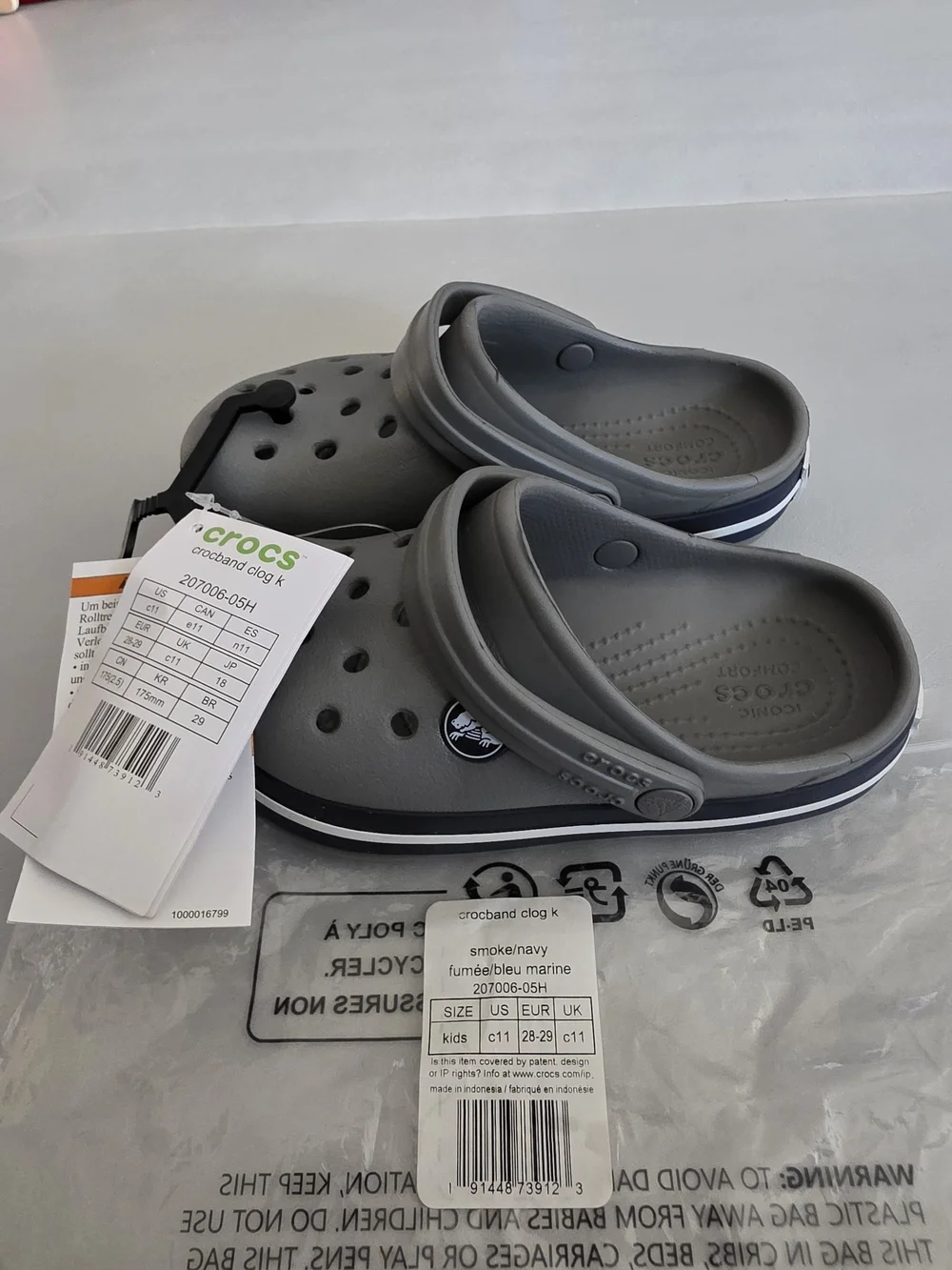 NWT CROCS Toddler Crocband Clog - Smoke / Navy - Size: C11